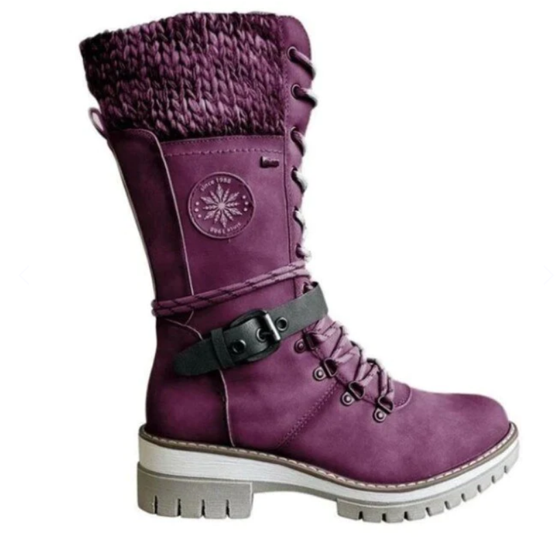 Damen Stiefel mit Schnallen und Strickstulpe
