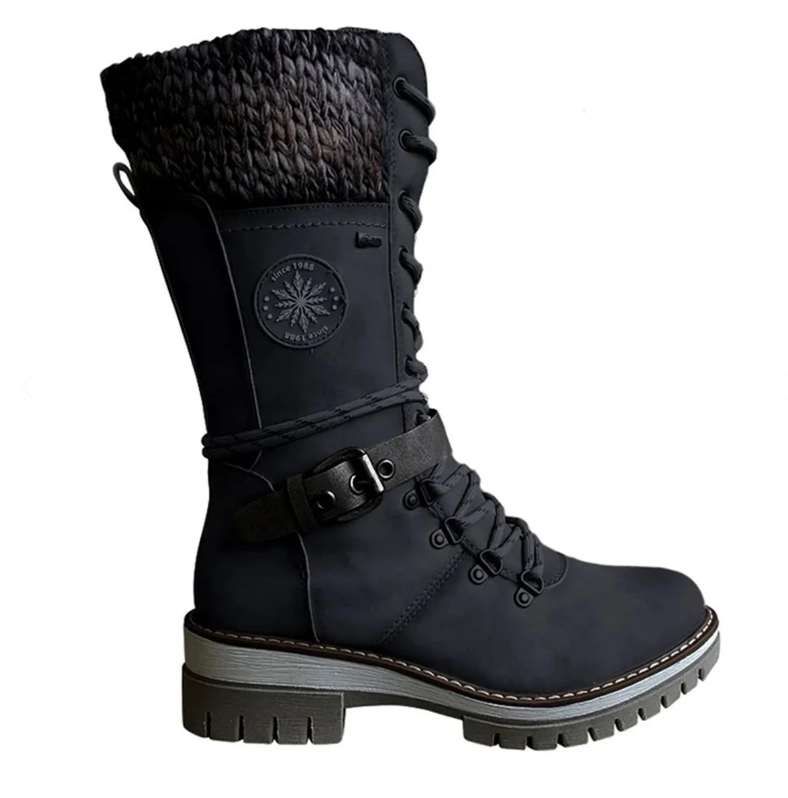 Damen Stiefel mit Schnallen und Strickstulpe