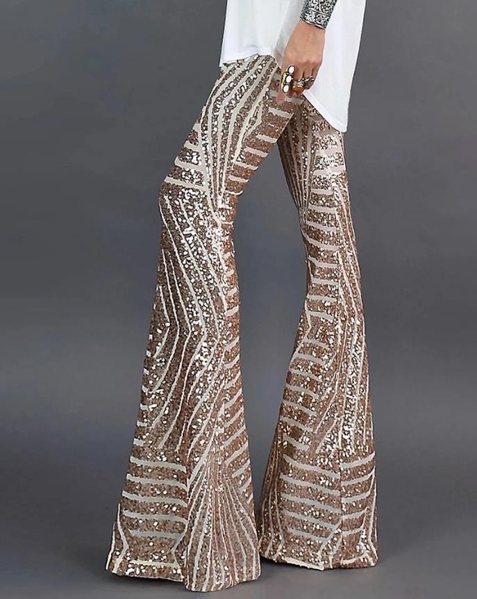 Glitzernde Schlaghose mit Pailletten und hohem Bund