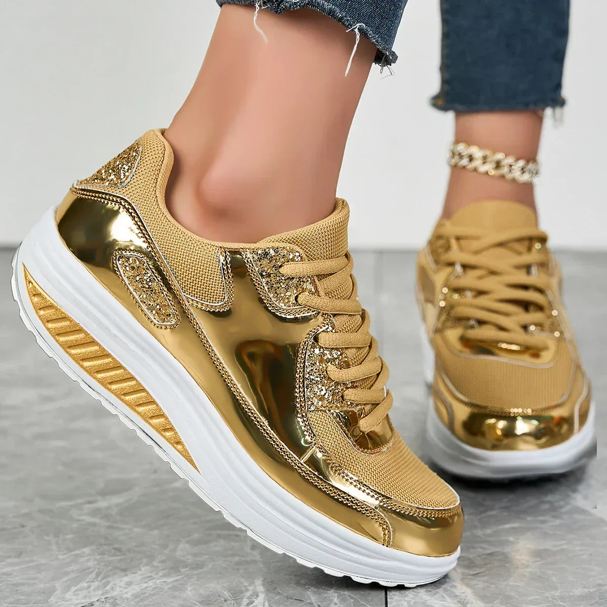 Orthopädische Damen Walking Sneaker mit geometrischem Design