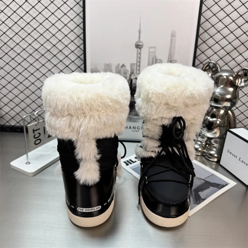 Wasserabweisende Damen Schneestiefel Mit Plüschrand