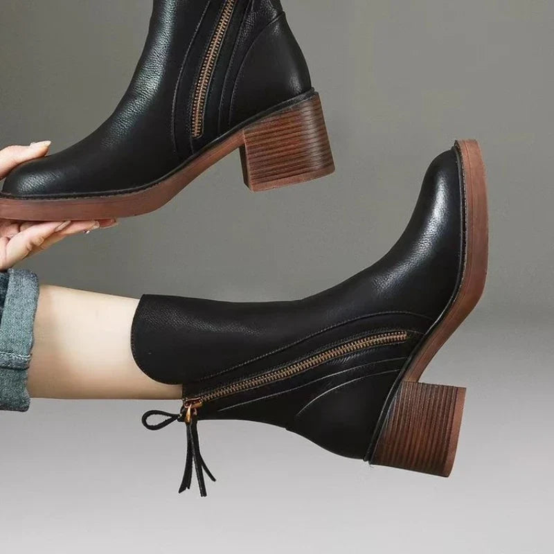 Damen Stiefeletten mit Absatz und Reißverschluss