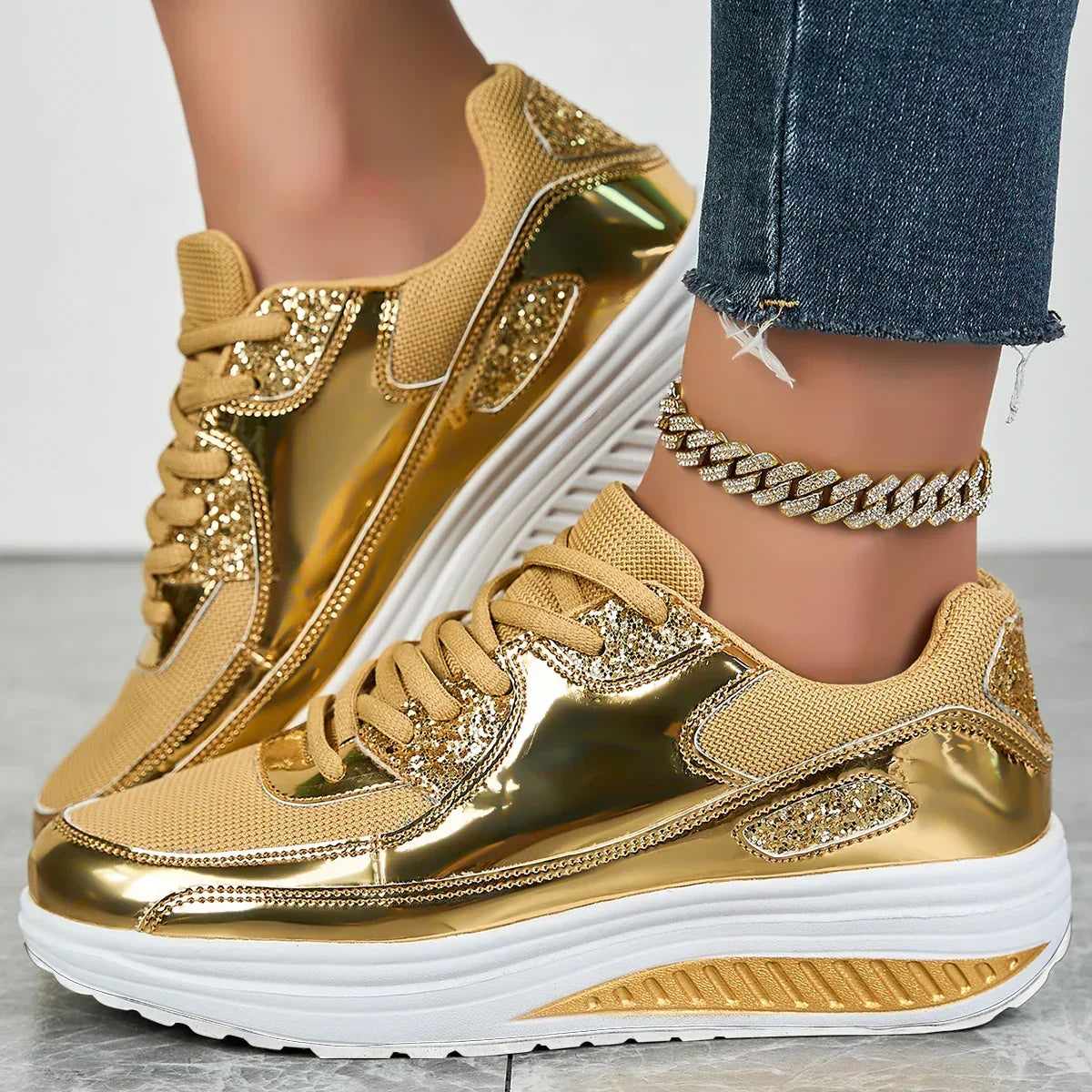 Orthopädische Damen Walking Sneaker mit geometrischem Design