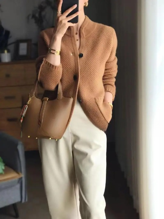 Damen Strickjacke mit Knopfleiste und Langen Ärmeln
