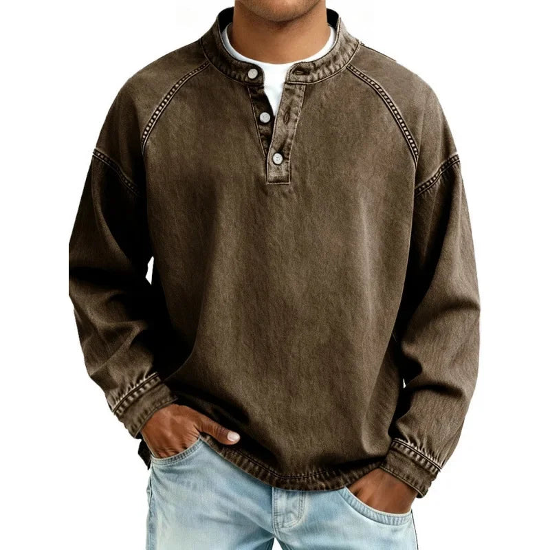 Herren Langarmhemd in Vintage Denim Optik