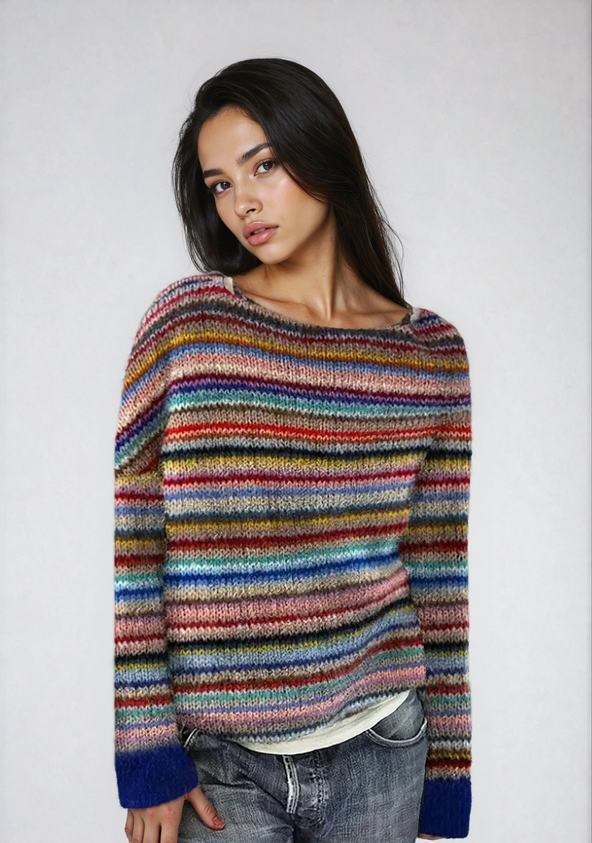 Gestreifter Damen Strickpullover im Retro Stil