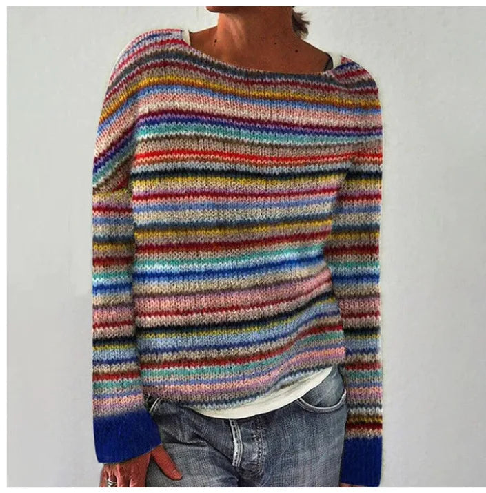 Gestreifter Damen Strickpullover im Retro Stil