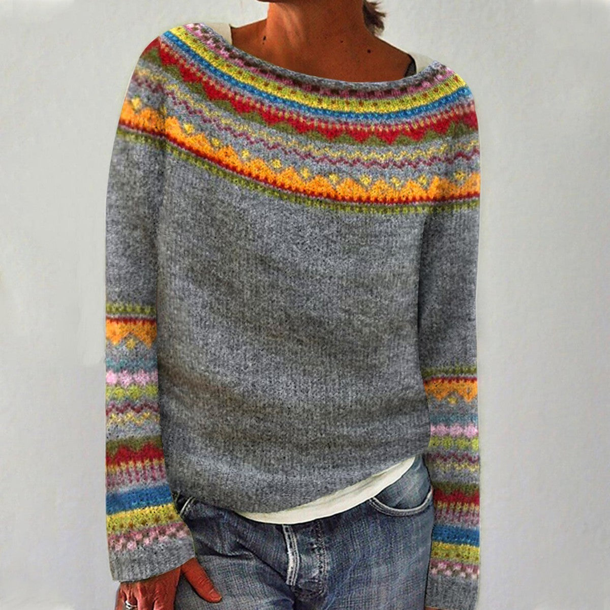Gestreifter Damen Strickpullover im Retro Stil
