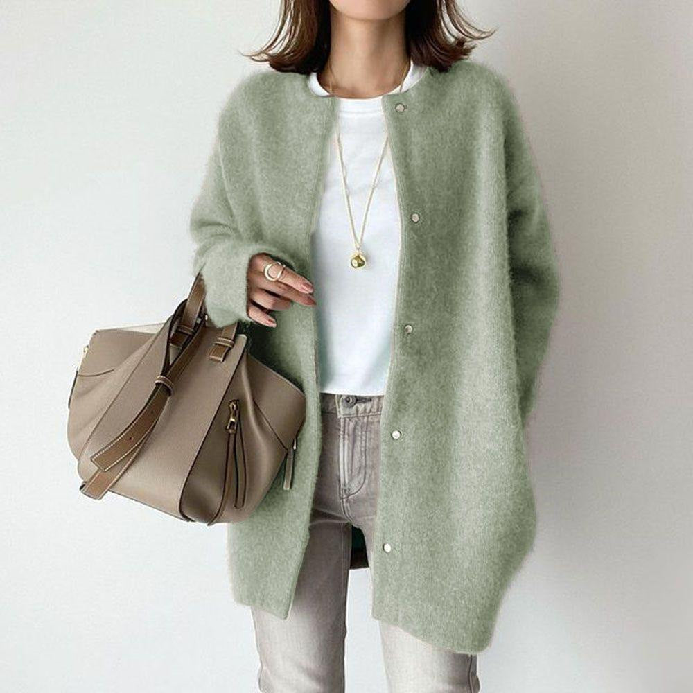 Lockerer Damen Strickcardigan mit Wildleder Details und Taschen
