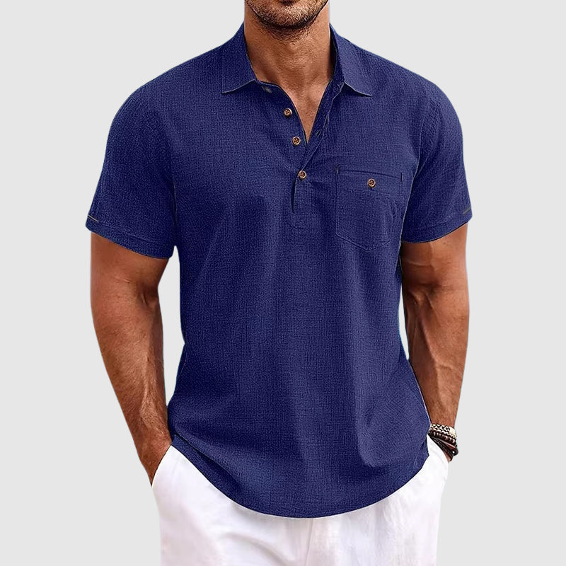 Leichtes Kurzarm-Poloshirt aus Leinen mit Brusttasche