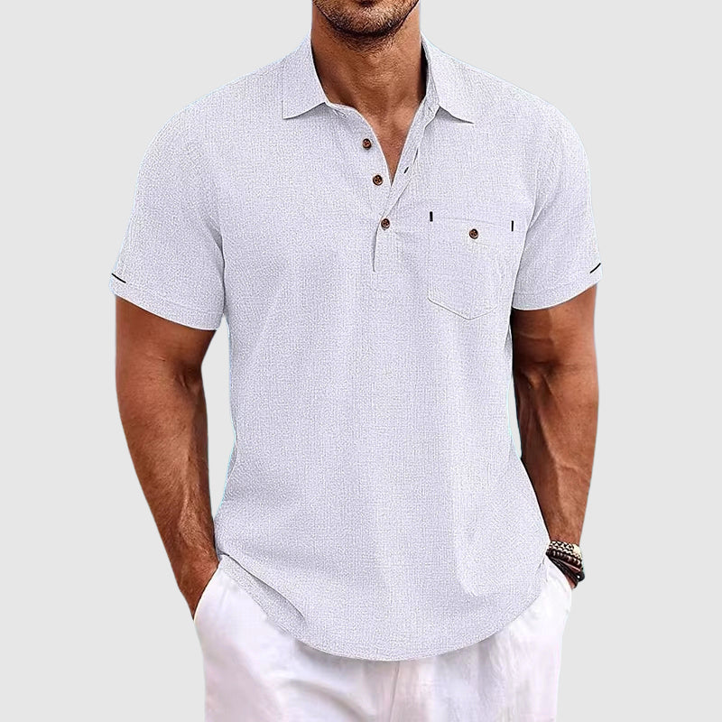 Leichtes Kurzarm-Poloshirt aus Leinen mit Brusttasche