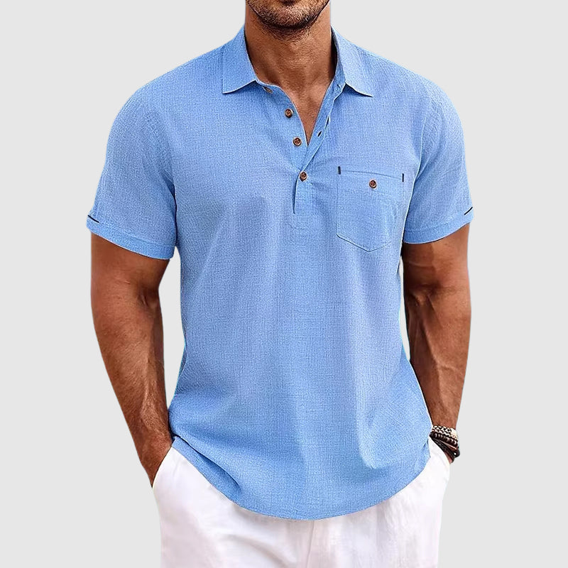 Leichtes Kurzarm-Poloshirt aus Leinen mit Brusttasche
