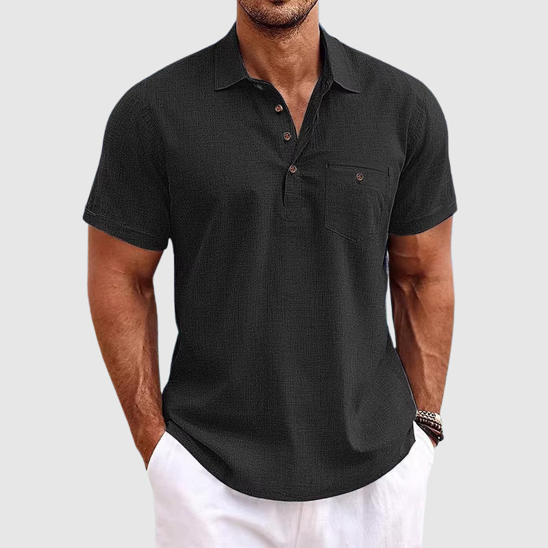 Leichtes Kurzarm-Poloshirt aus Leinen mit Brusttasche