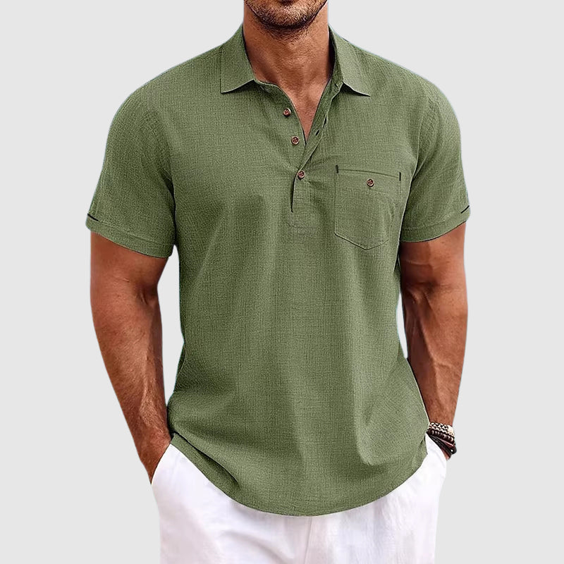 Leichtes Kurzarm-Poloshirt aus Leinen mit Brusttasche