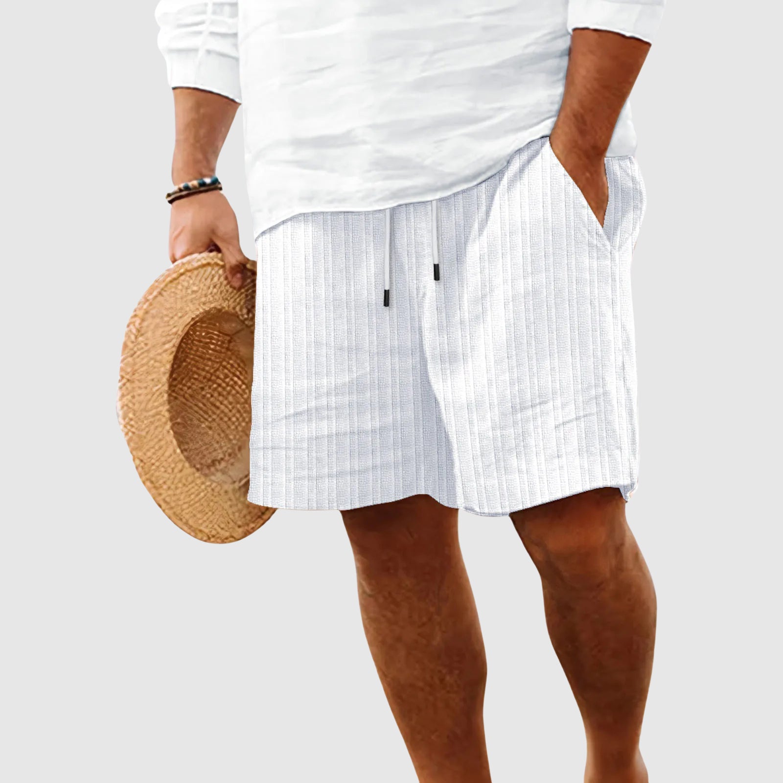 Herren-Shorts mit Streifenmuster und Kordelzug