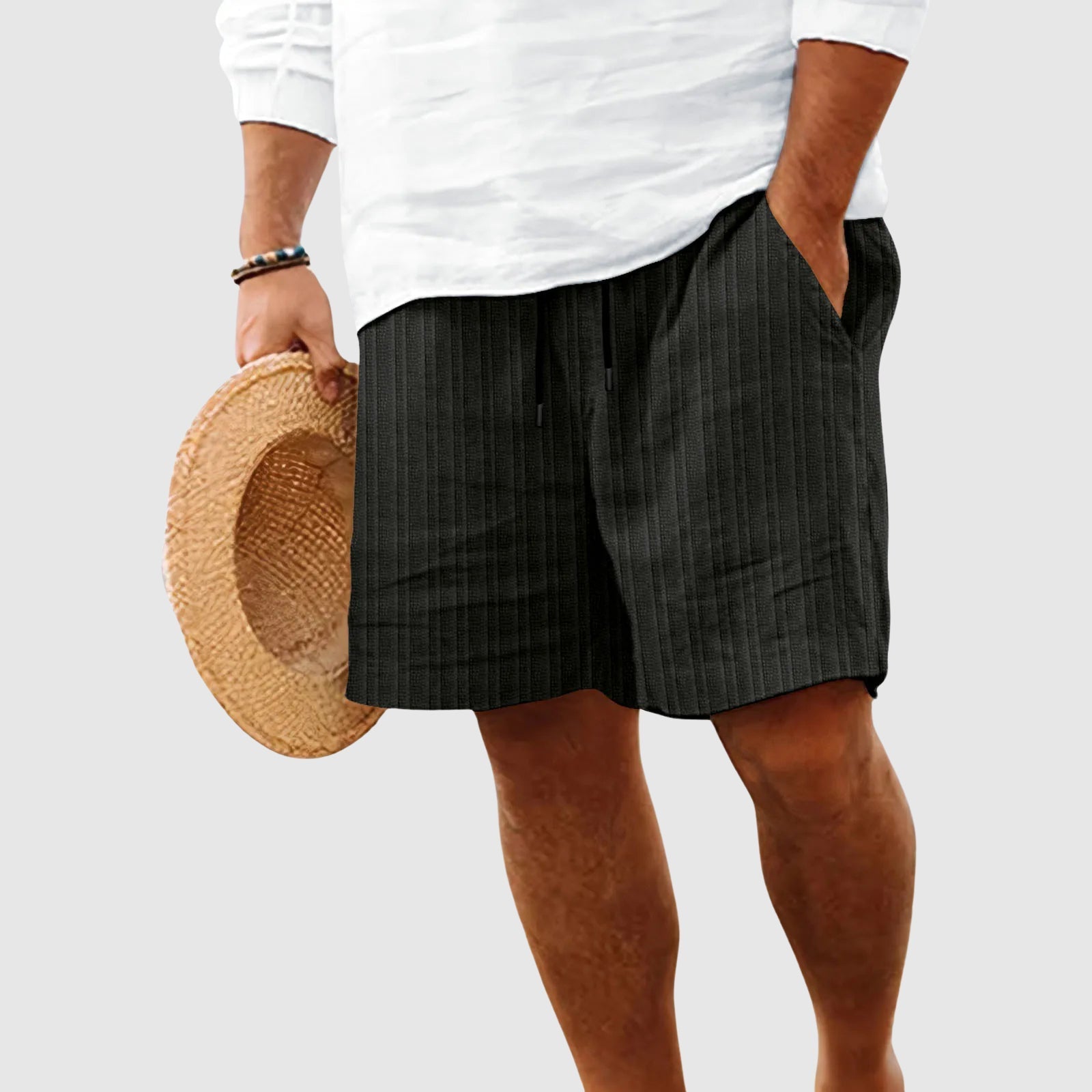 Herren-Shorts mit Streifenmuster und Kordelzug