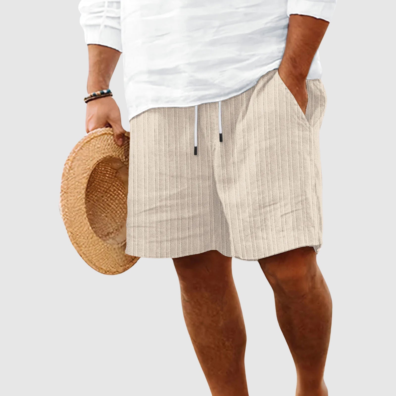 Herren-Shorts mit Streifenmuster und Kordelzug