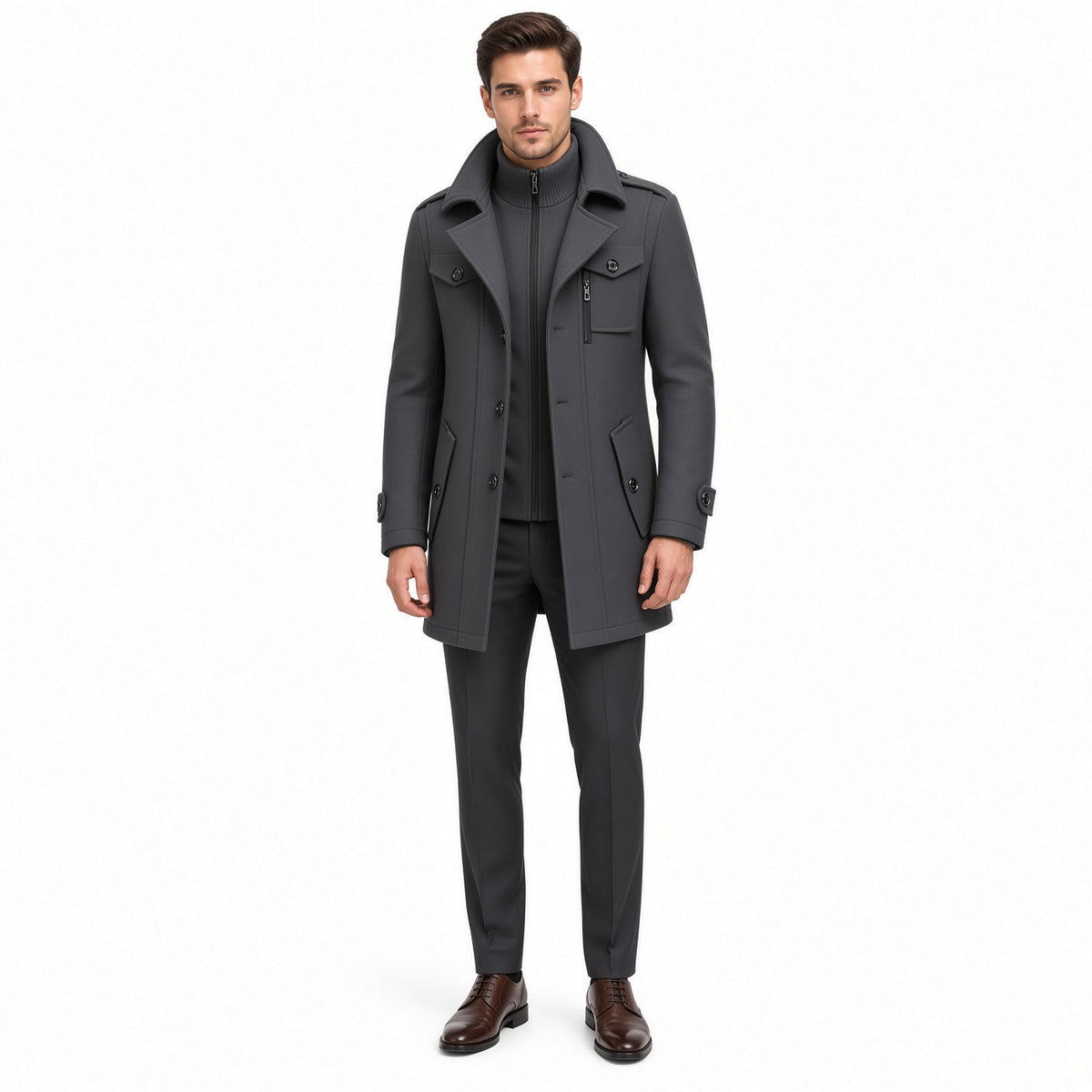 Eleganter Wintermantel mit hohem Kragen aus Wollmischung
