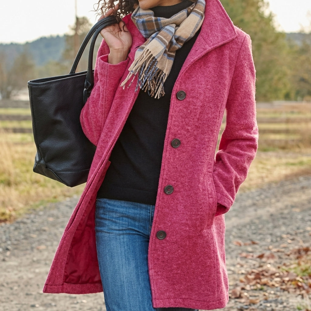 Klassischer Langer Damen Wintermantel mit Knopfleiste