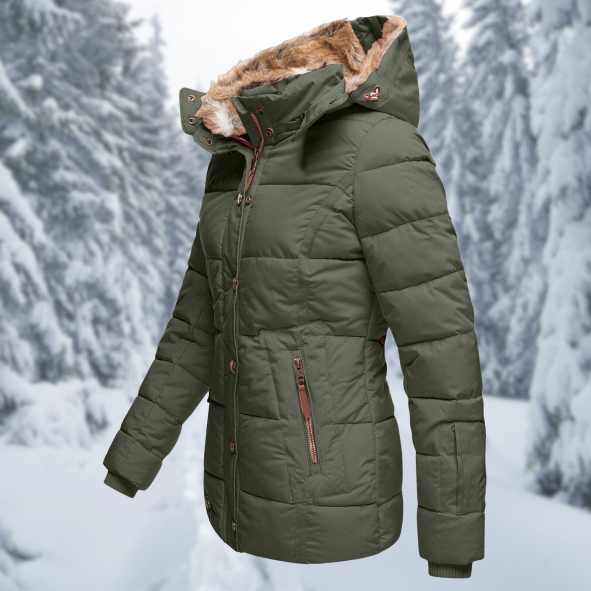 Damen Winterjacke Mit Fellkapuze Und Plüschfutter