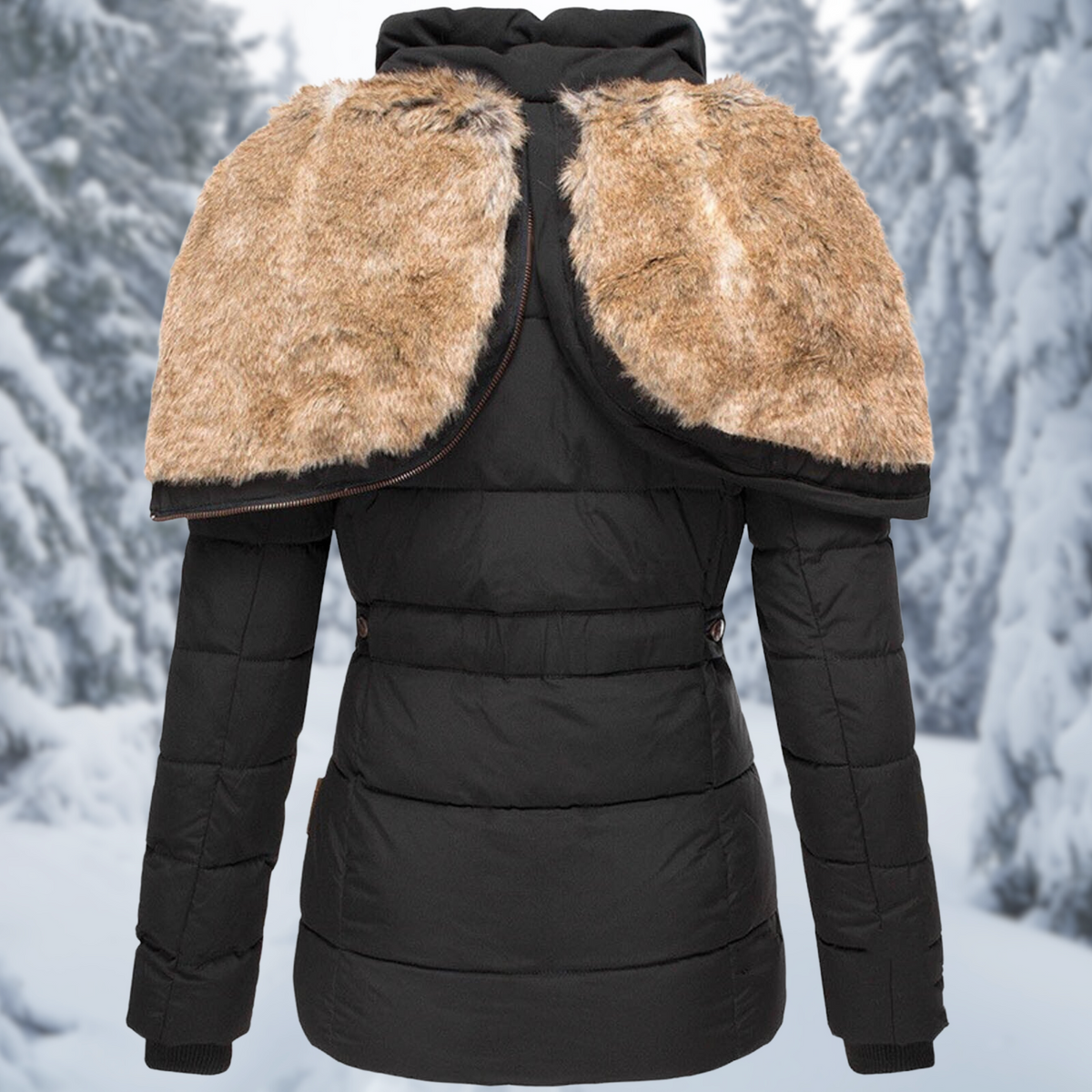 Damen Winterjacke Mit Fellkapuze Und Plüschfutter
