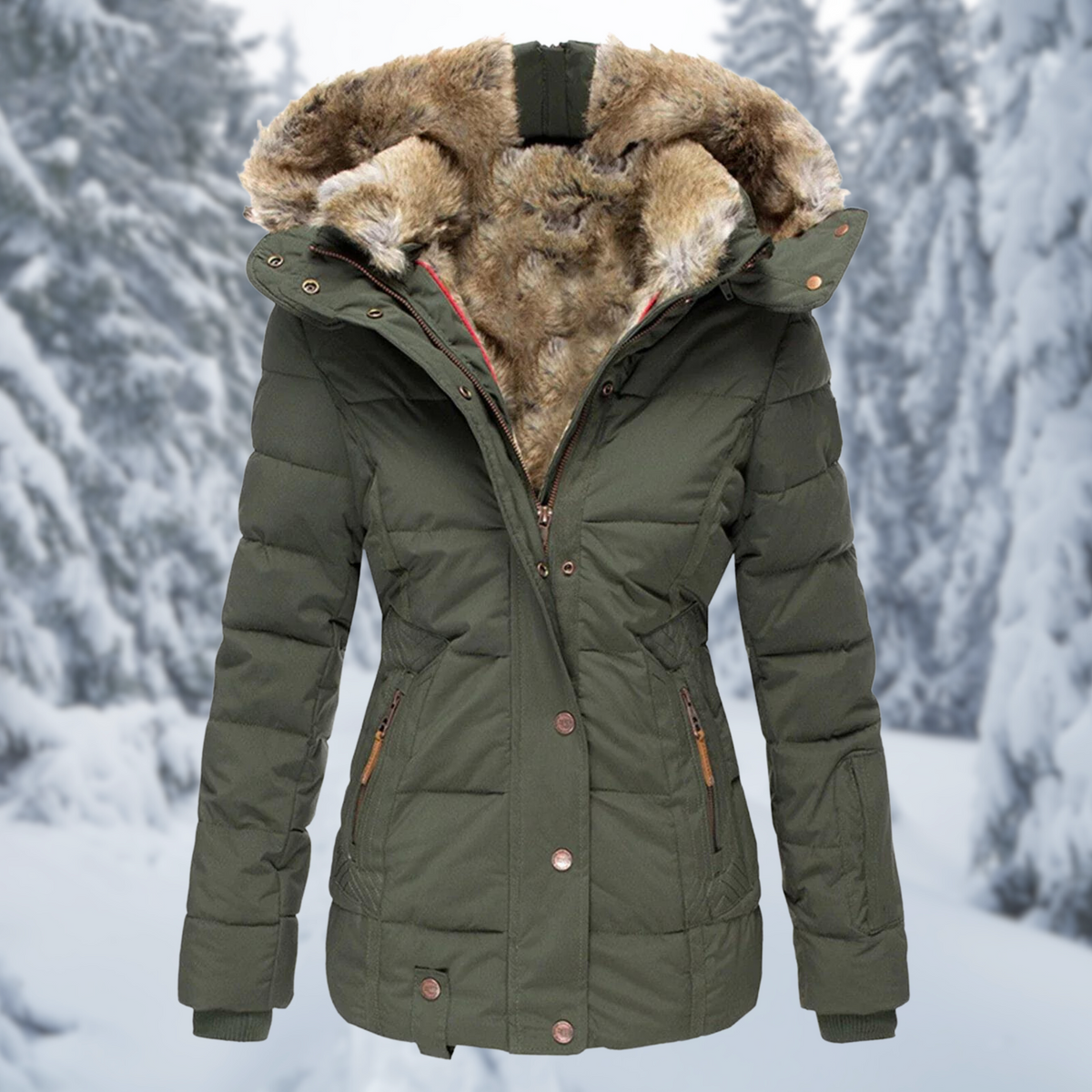 Damen Winterjacke Mit Fellkapuze Und Plüschfutter