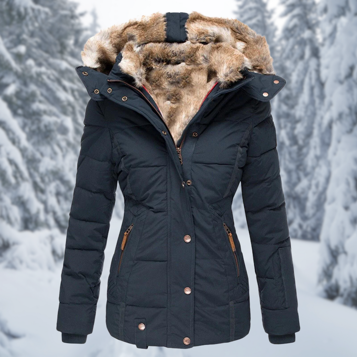 Damen Winterjacke Mit Fellkapuze Und Plüschfutter