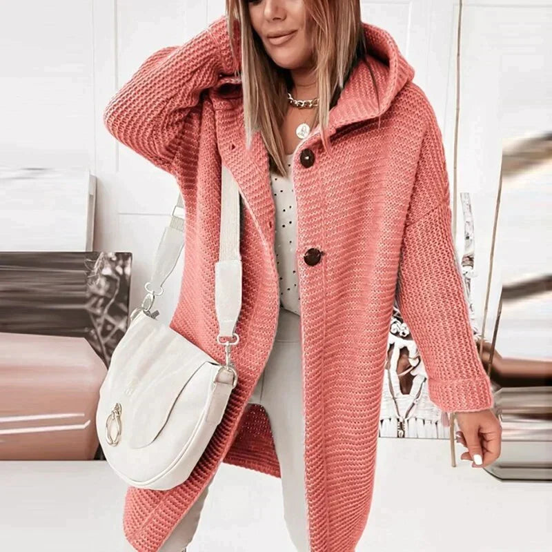 Lange Damen Strickjacke Mit Kapuze