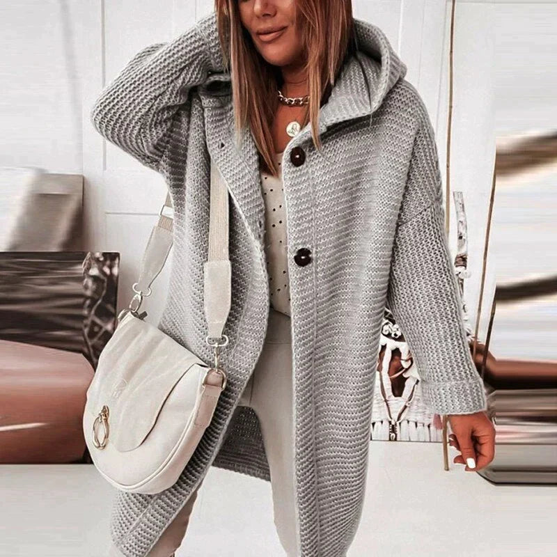 Lange Damen Strickjacke Mit Kapuze