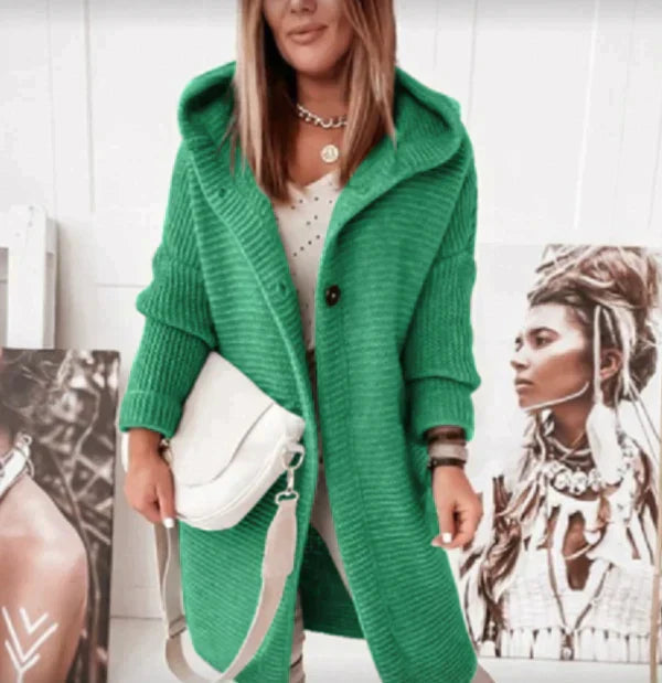 Lange Damen Strickjacke Mit Kapuze