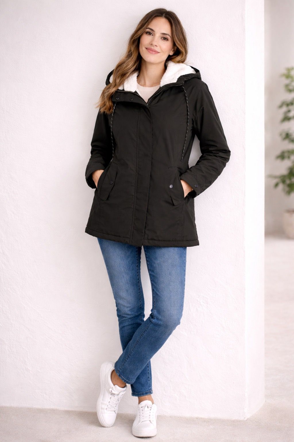 Lange Damen Winterjacke Mit Kapuze Und Wattierung