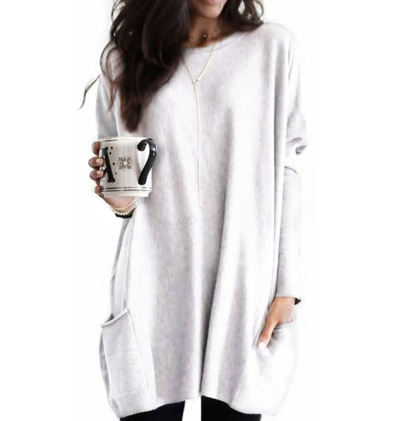 Oversize Damen Pullover mit Seitentaschen
