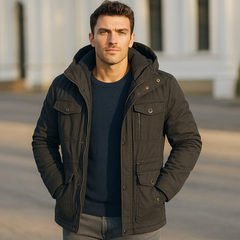 Gesteppte Winterjacke mit Kapuze und Fleecefutter für Herren