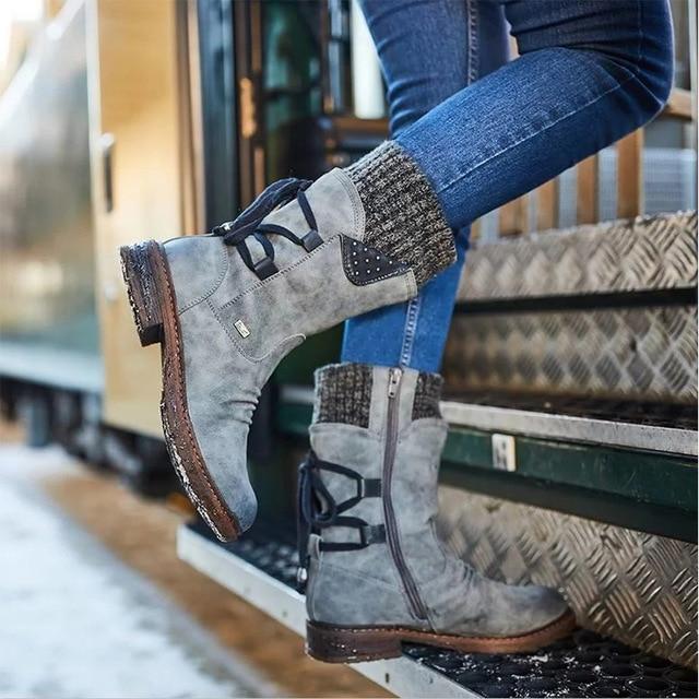 Warme Orthopädische Damen Winterstiefel mit Flachem Absatz