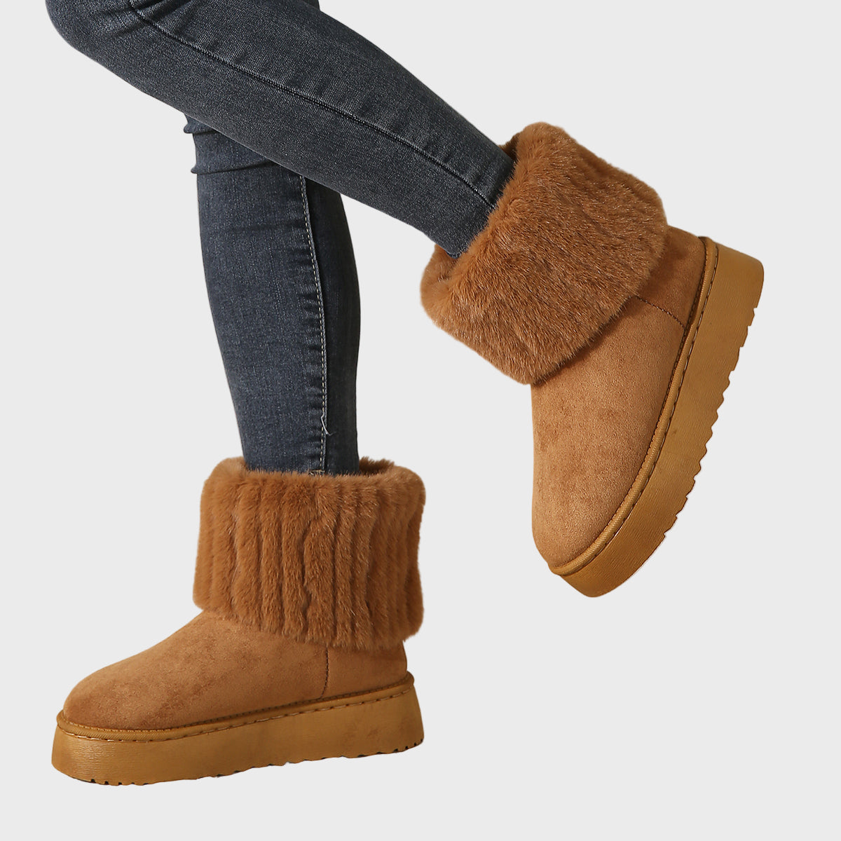 Damen Plateau Stiefel Mit Stabilem Absatz Und Polstersohle