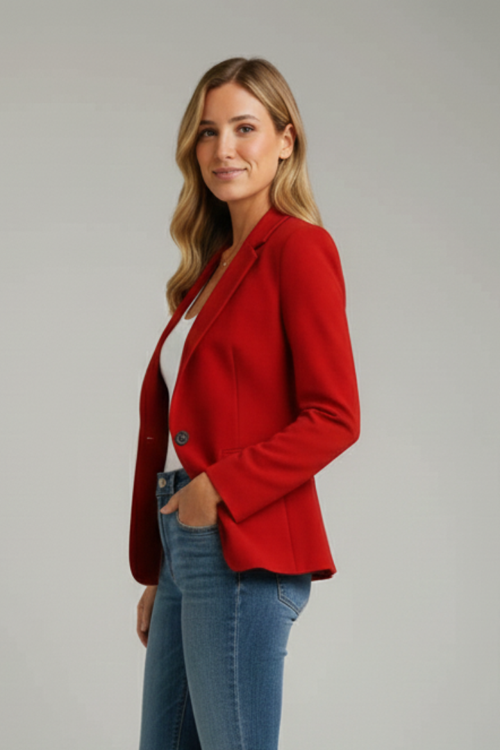 Blazer élégant à col tailleur et fermeture à un bouton