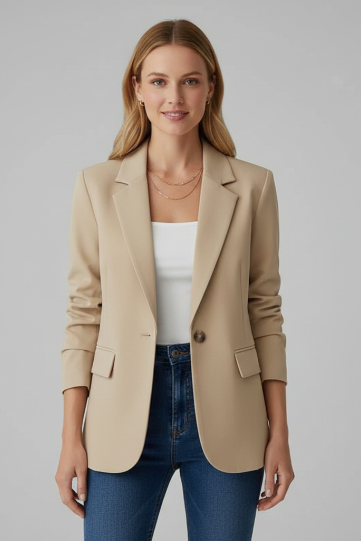 Blazer élégant à col tailleur et fermeture à un bouton