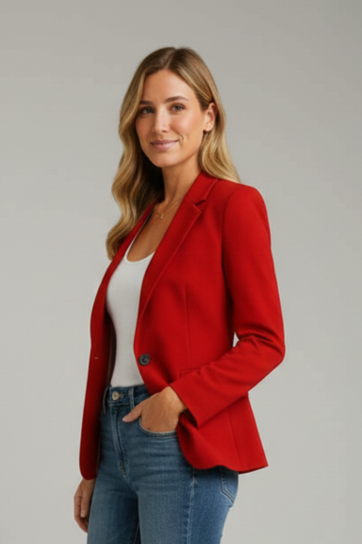 Blazer élégant à col tailleur et fermeture à un bouton
