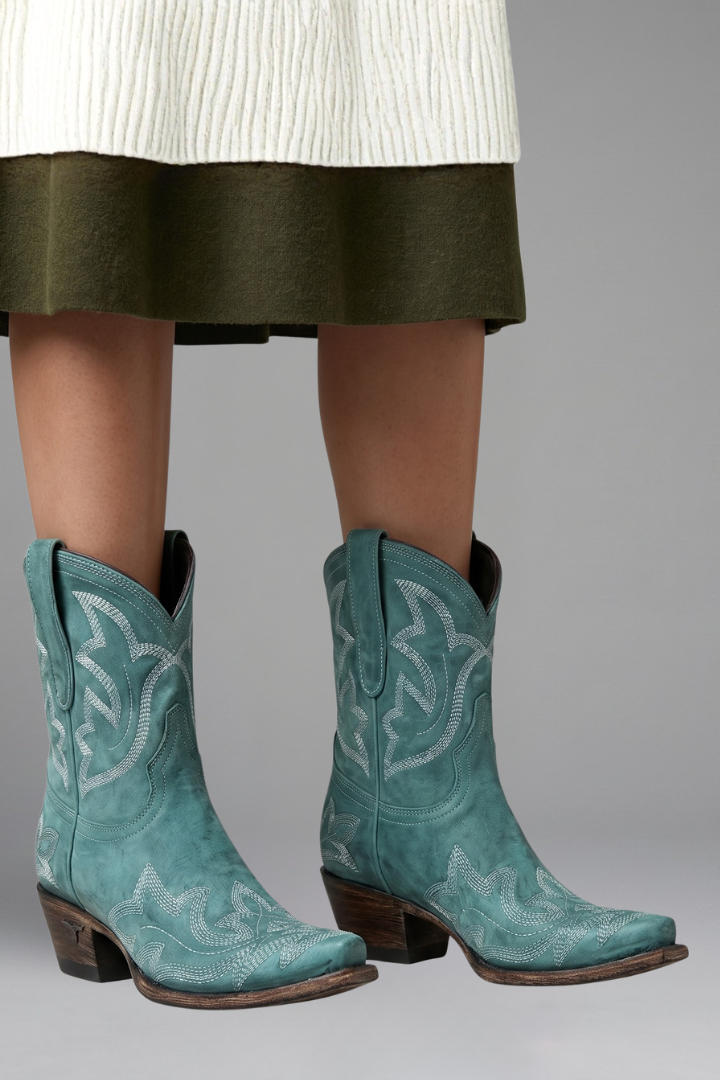 Bestickte Western-Stiefel Mit Spitzer Zehenpartie
