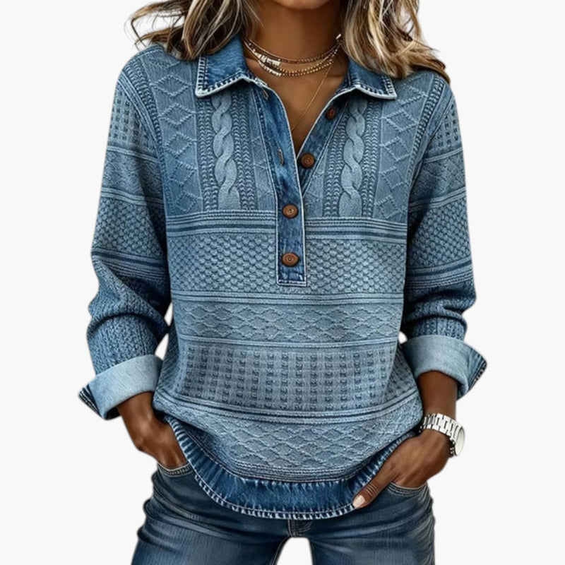 Damen Sweatshirt mit Knopfleiste und Strukturmuster