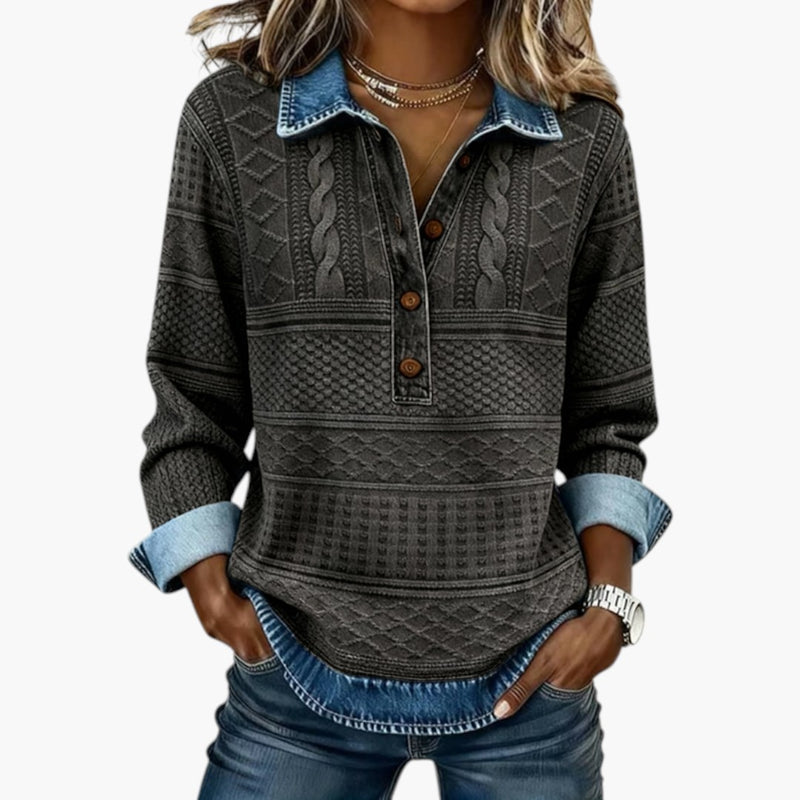 Damen Sweatshirt mit Knopfleiste und Strukturmuster