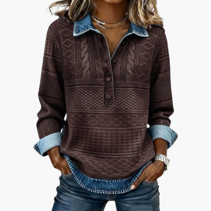 Damen Sweatshirt mit Knopfleiste und Strukturmuster