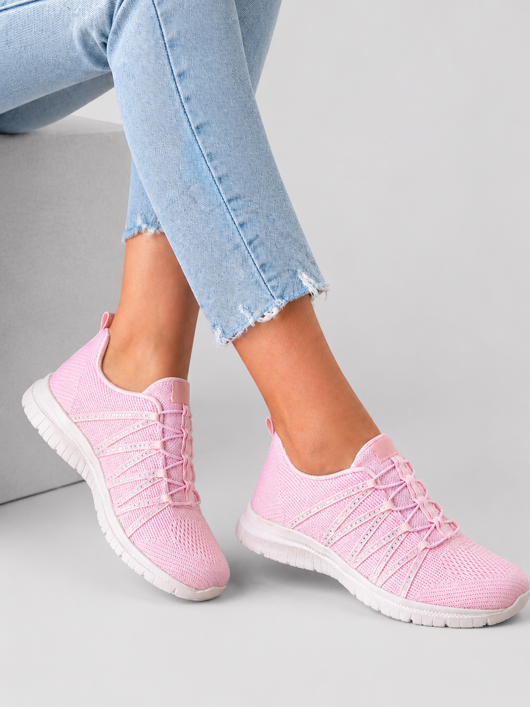 Glitzernde Damen Strick Sneaker zum Hineinschlüpfen