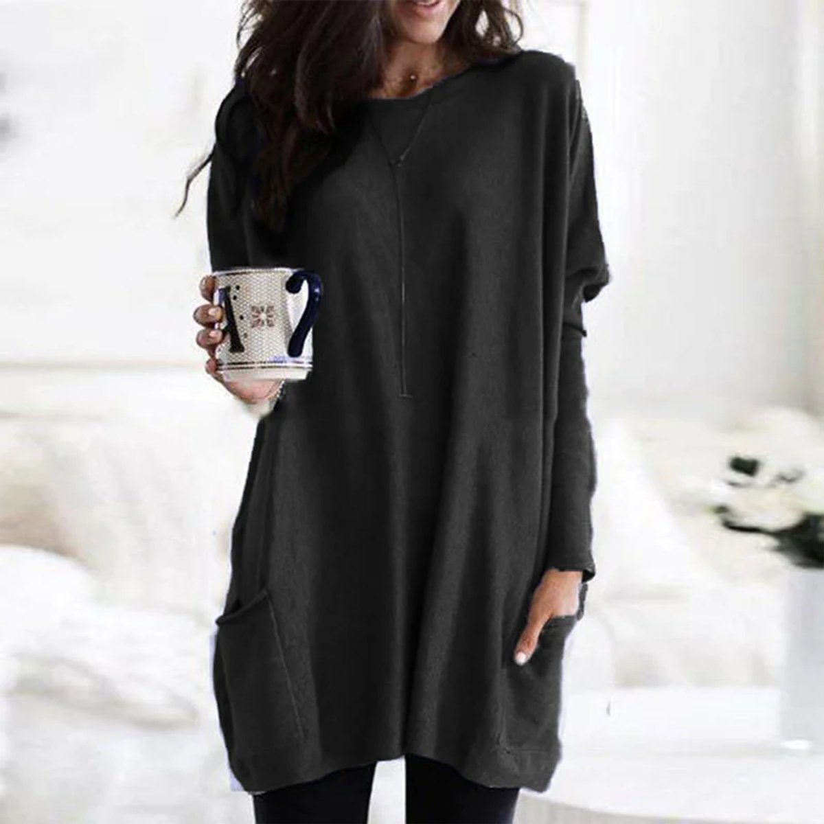 Oversize Tunika Pullover Mit Taschen