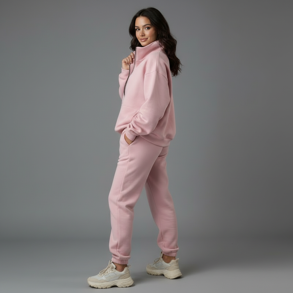 Lockerer Damen Jogginganzug Mit Half Zip Oberteil
