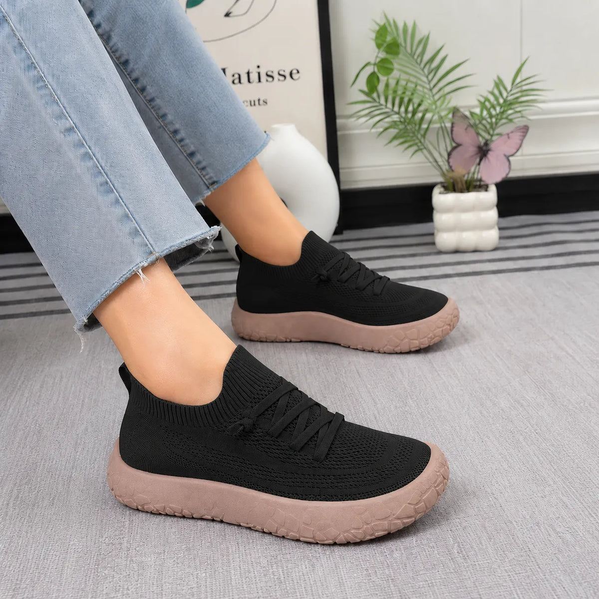 Damen Strick Slip-On Sneaker mit dicker Polstersohle
