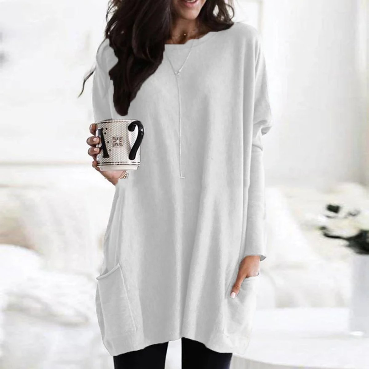 Oversize Tunika Pullover Mit Taschen