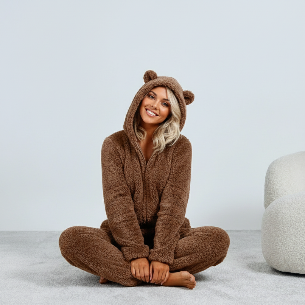 Kuscheliger Teddy Onesie Mit Bärenohren An Der Kapuze