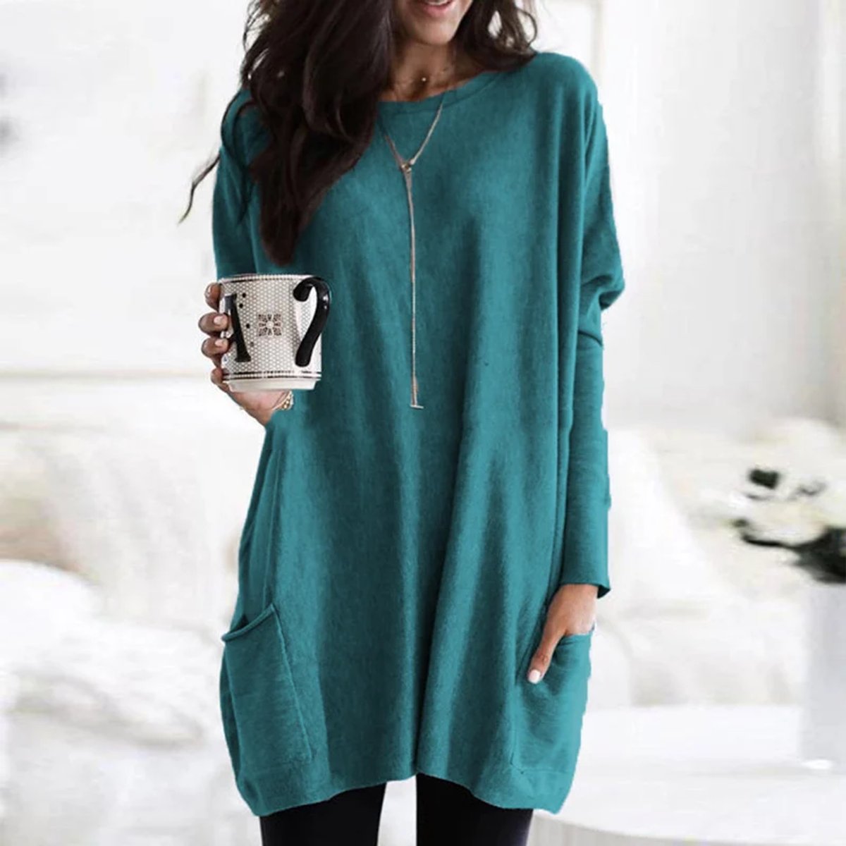 Oversize Tunika Pullover Mit Taschen