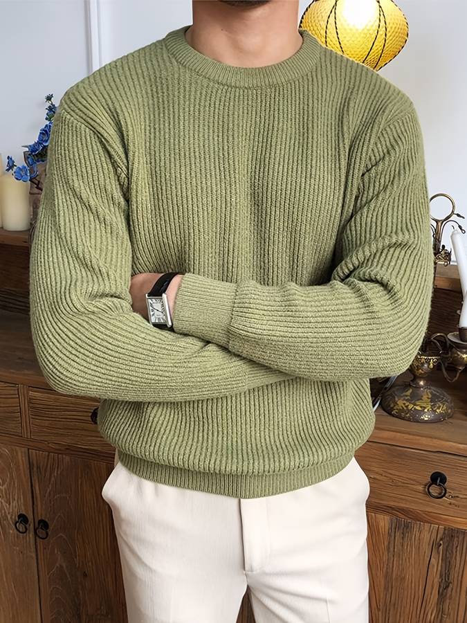 Herren Rippstrick Pullover Mit Rundhalsausschnitt